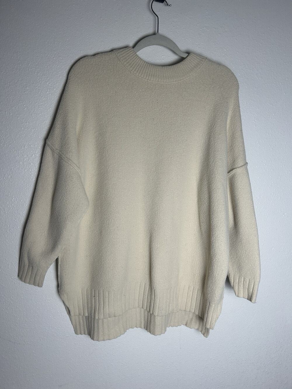 Free People Peaches Cream Ivory Women’s Soft Oversized Sweater Tunic Sz XS
